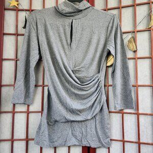 7th Avenue women's turtle neck front key hole with front ruched blouse shirt